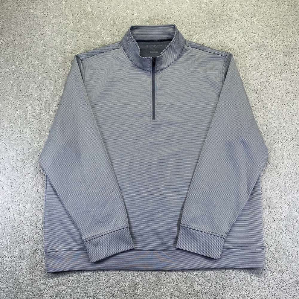 Hickey Freeman Mens XXL Quarter Zip Pullover Blue Stripe Lightweight Performance